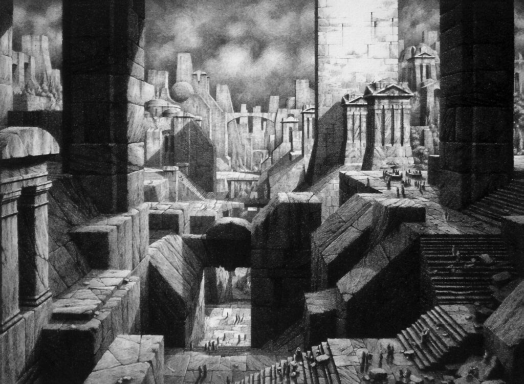 Gravure de Gérard Trignac ayant inspiré le jeu Ico.